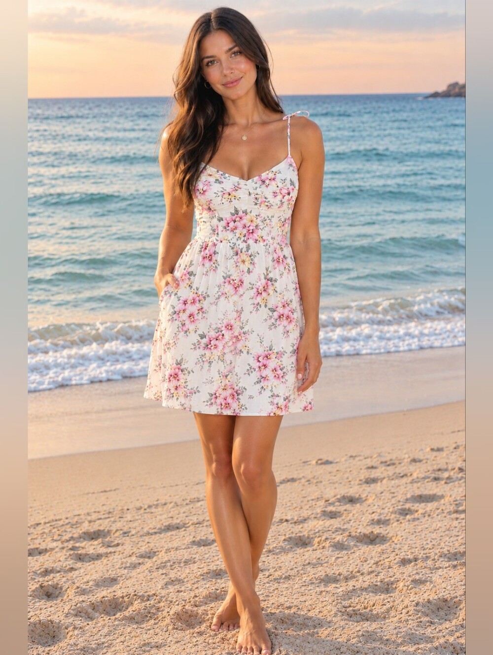 NWT-Forever 21 White Floral Mini Dress with Pink and Yellow Flowers